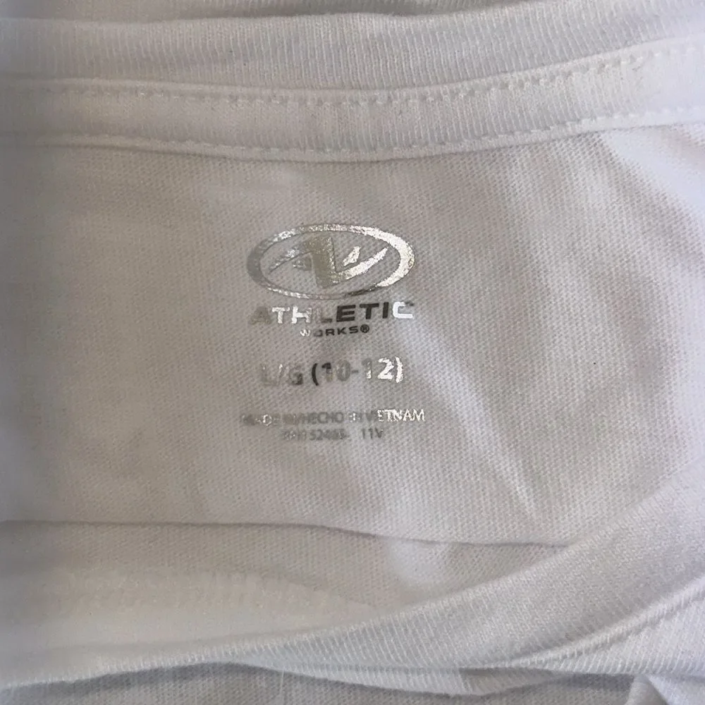 Athletic Works Girls “Inspire” T-Shirt White Short Sleeve Size 10/12 Graphic Tee
